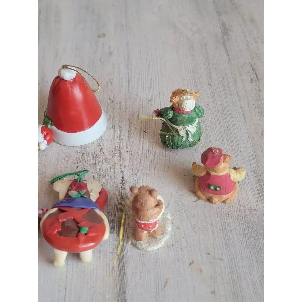 Bell ringer‎ bear snowball family ornament candy cane unicycle Xmas set decor